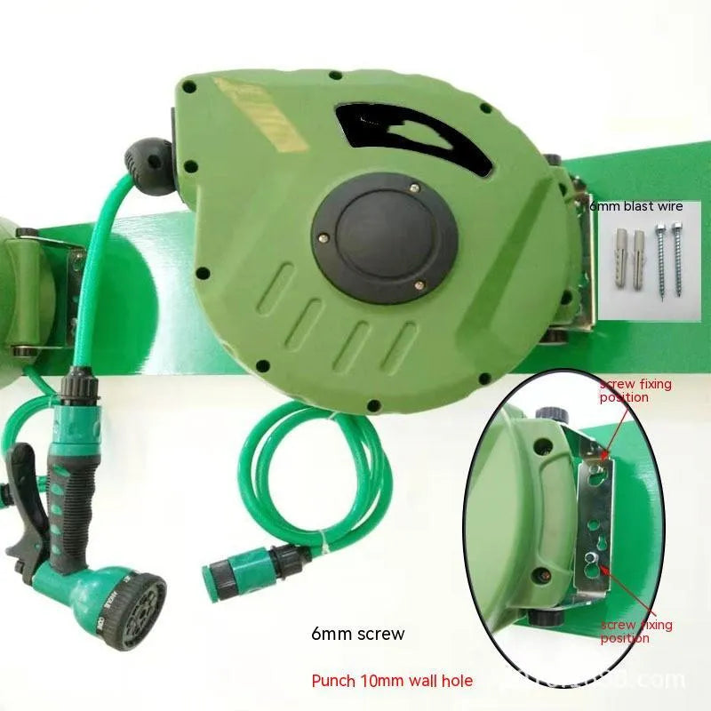 Automatic retractable hose reel with 10 metre PVC water pipe for car wash and garden use