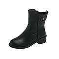 Black women's ankle boots with side zipper and low heel on round toe
