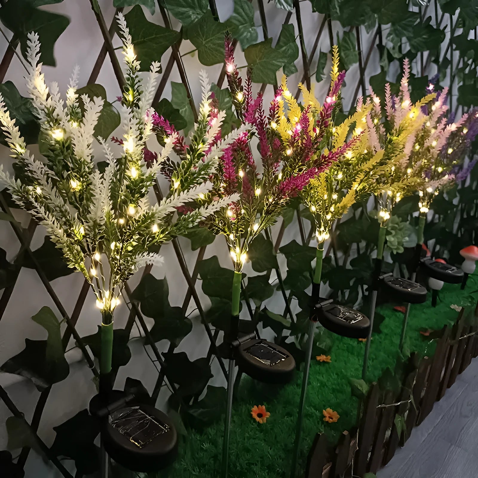 Solar powered garden floor lamp with flower shape design and LED light