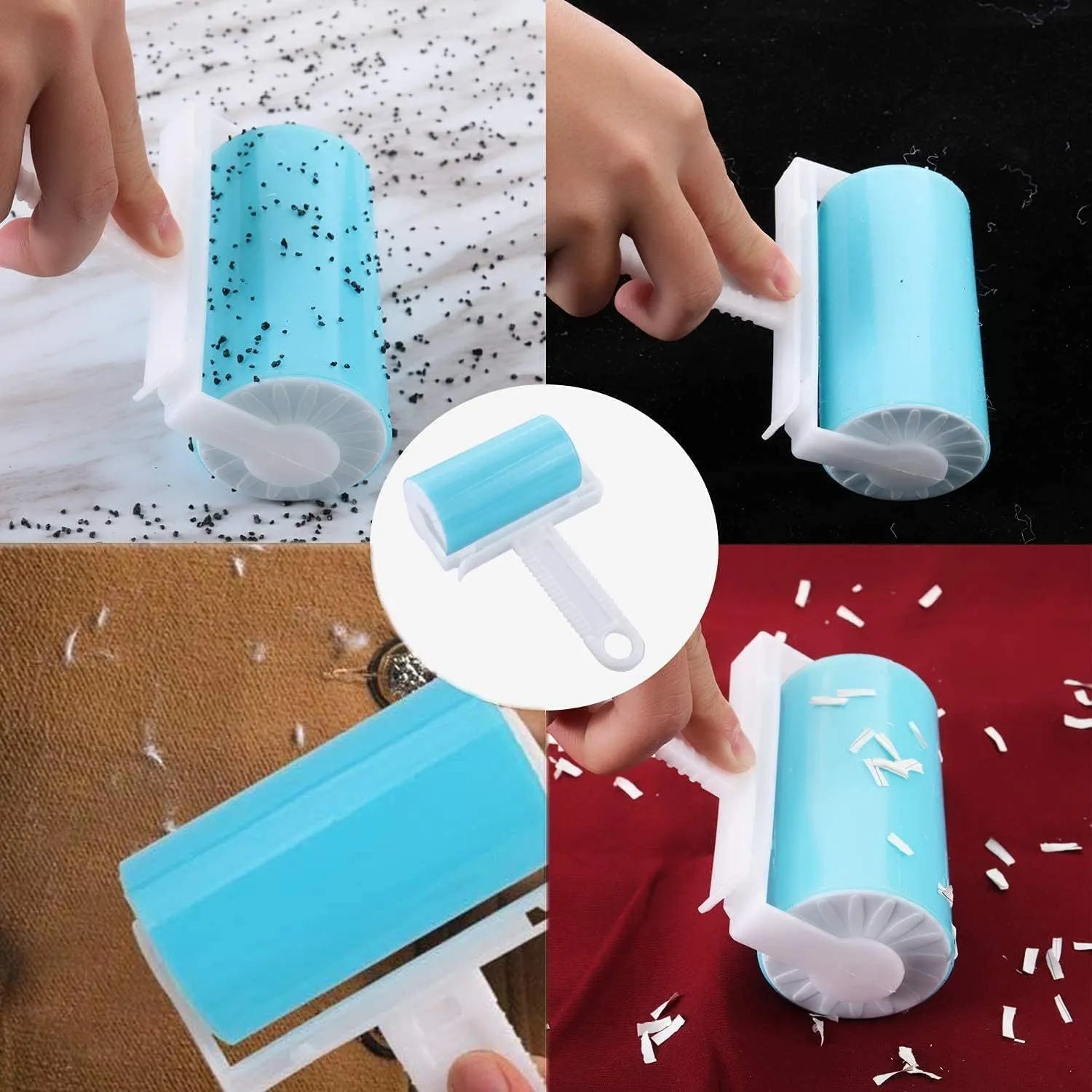 Blue washable reusable lint roller with cover for removing pet hair from clothes