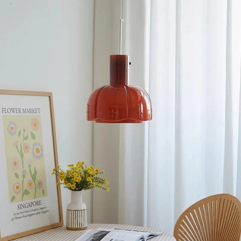 Retro glass bud pendant chandelier in caramel colour for dining room ceiling tricolor light