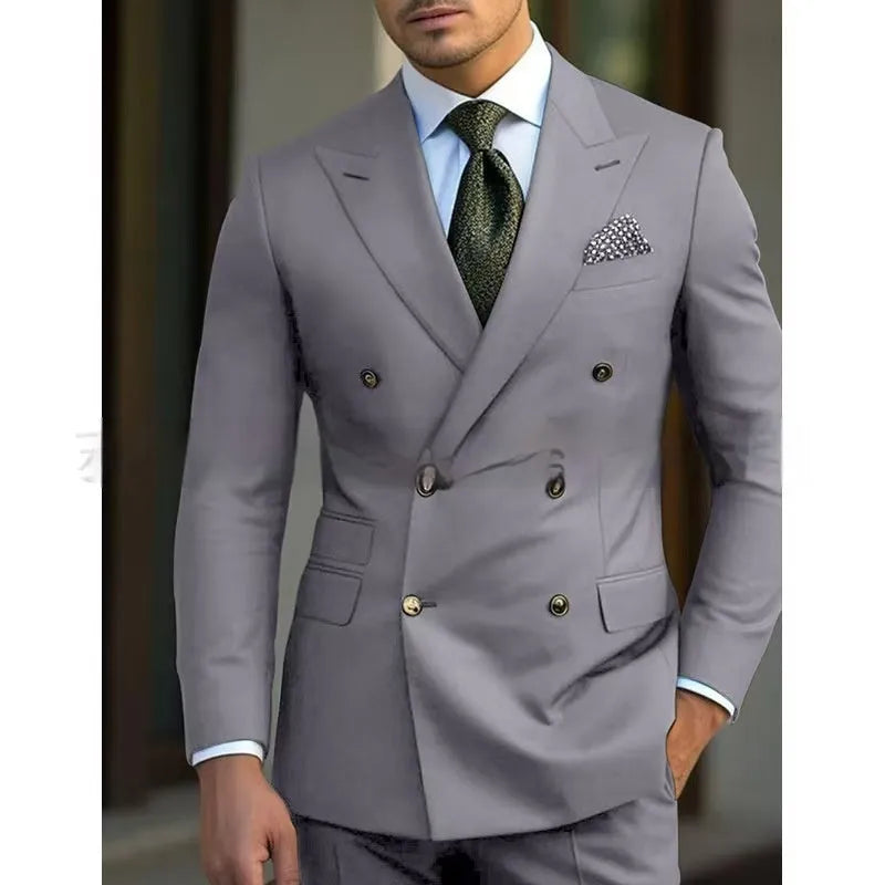 Men's regular-cut two-piece suit in light business style, cotton blend fabric, available in multiple colours
