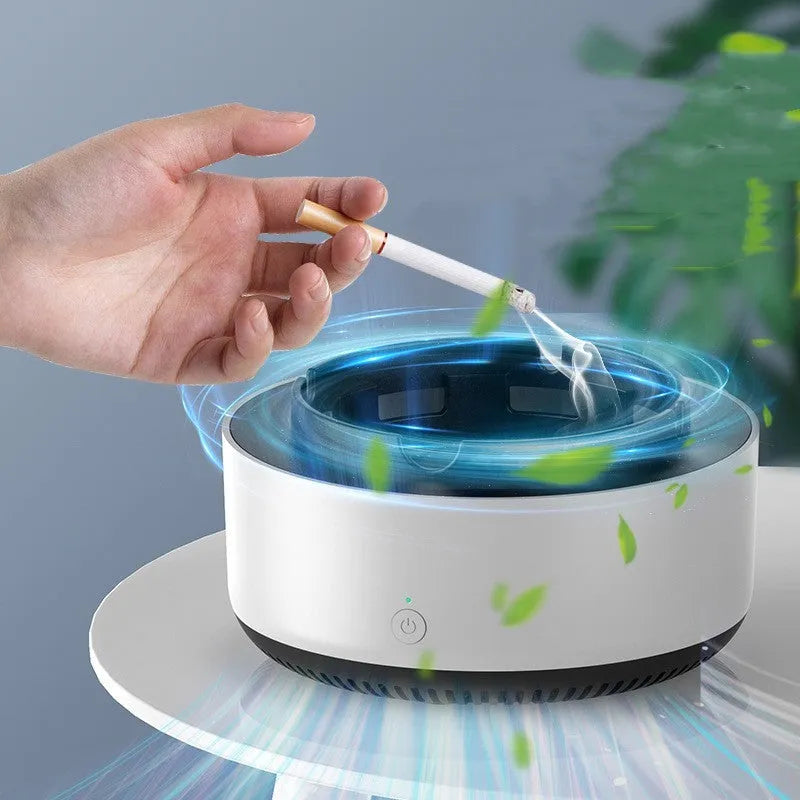 Battery powered smoke removal ashtray in starry sky green with anion purification and tray grooves for cigarette butts