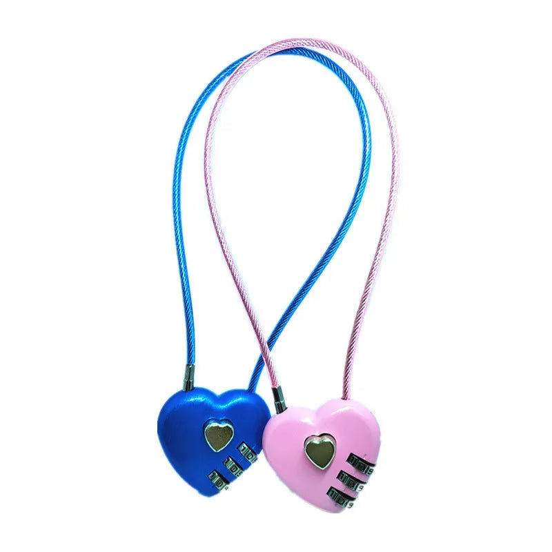 Peach heart shaped wire rope lock in various colours with different steel cable lengths for securing bicycle helmets
