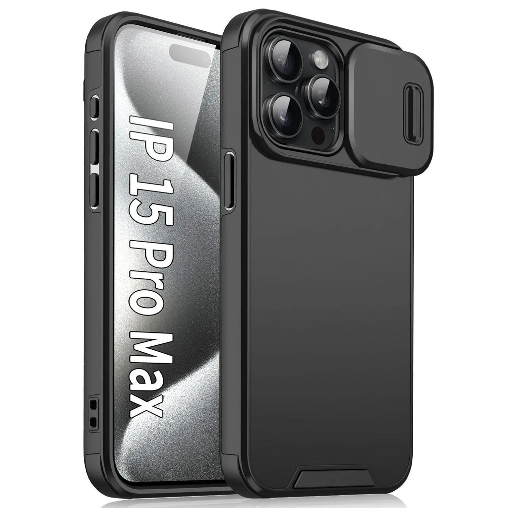 Simple sliding window phone case in black frosted TPU PC finish for iPhone 14 Pro Max