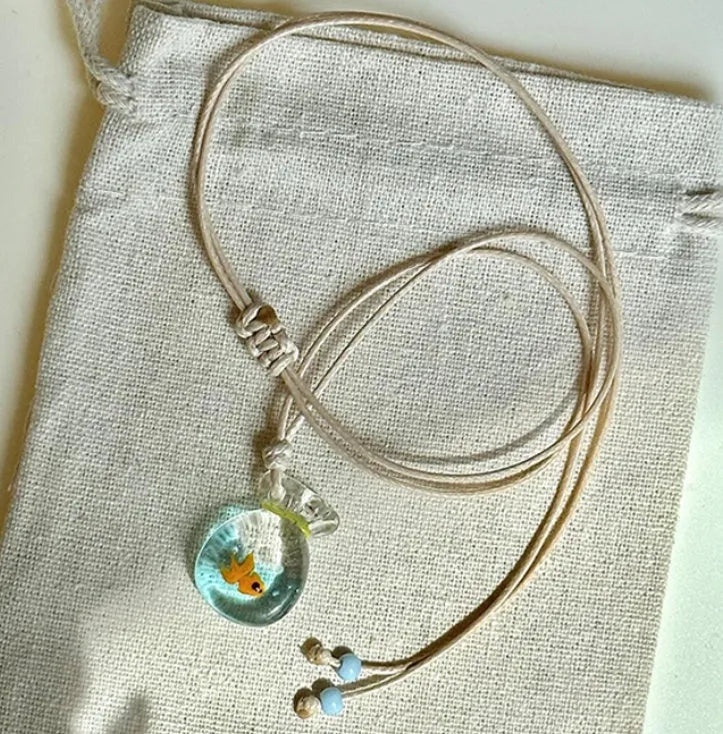 Women's pendant necklace with colourful glaze joker skirt pendant on cotton linen clavicle chain
