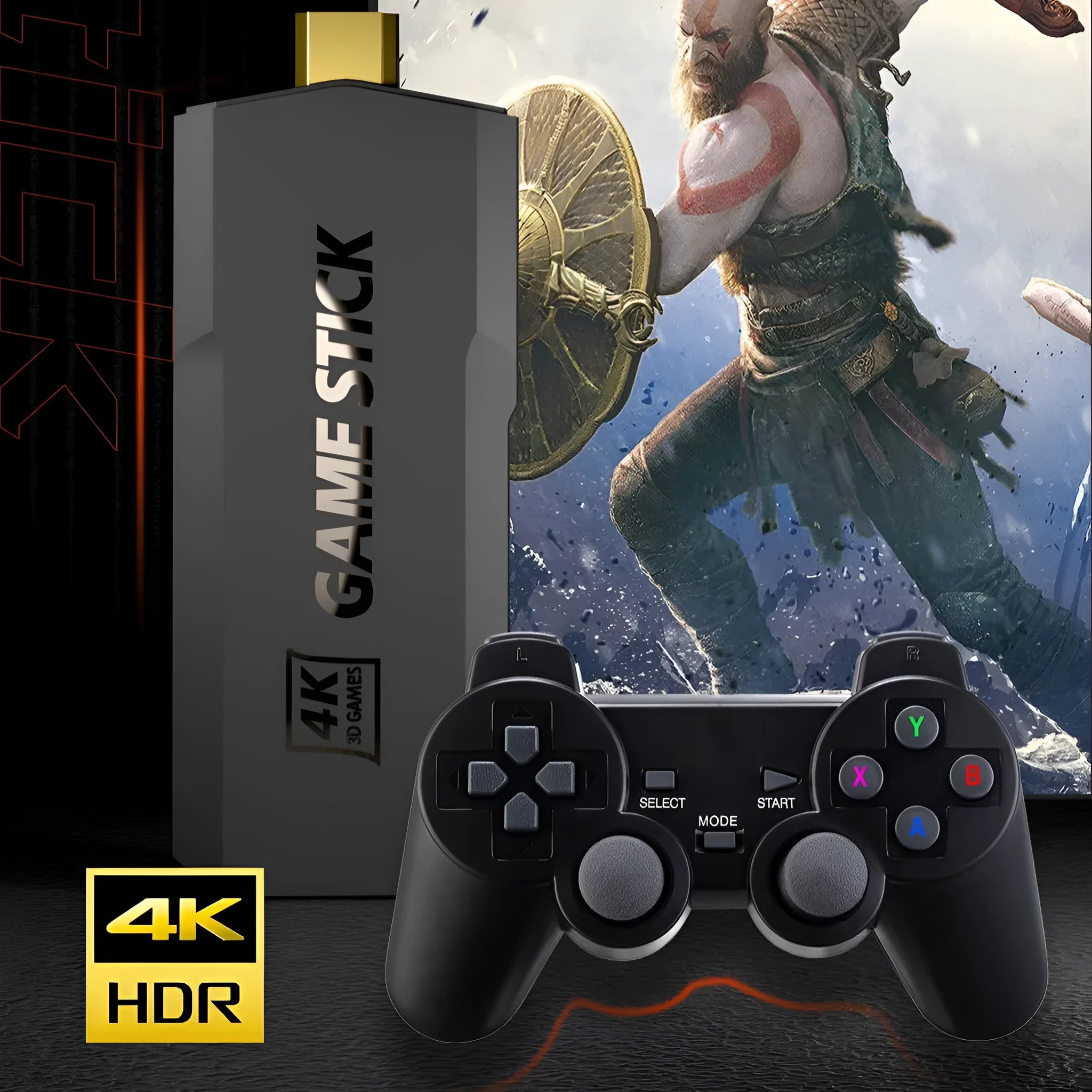 4K wireless open-source TV game console with HDMI cable and wireless handle on ABS housing
