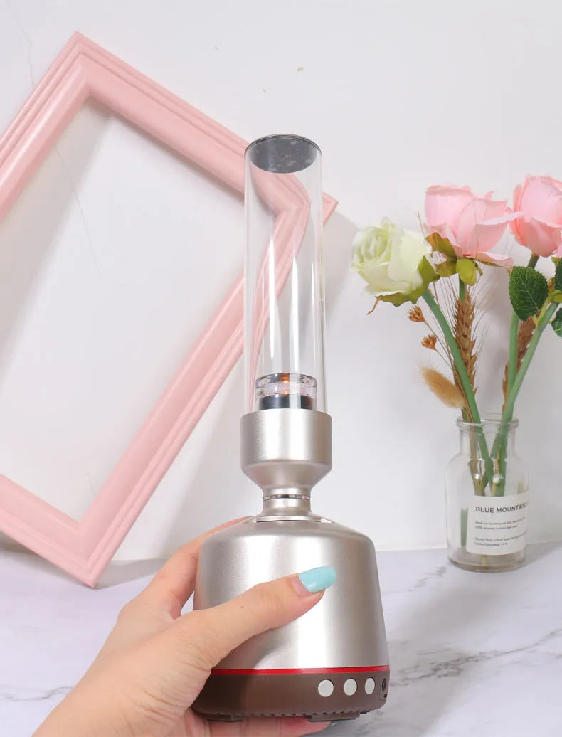 White silver candlelight Bluetooth speaker night light with modern simple design