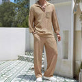 Men's casual polyester commuter suit with shirt-style jacket and trousers in four colour options