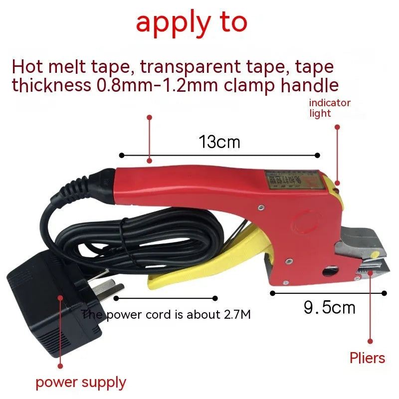Electric hot melt packing machine with plastic steel tensioner and yellow packaging tape