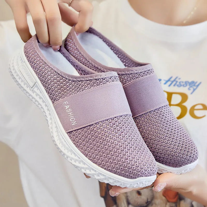 Women's casual mesh shoes with flat heel and hollow out design in various colours