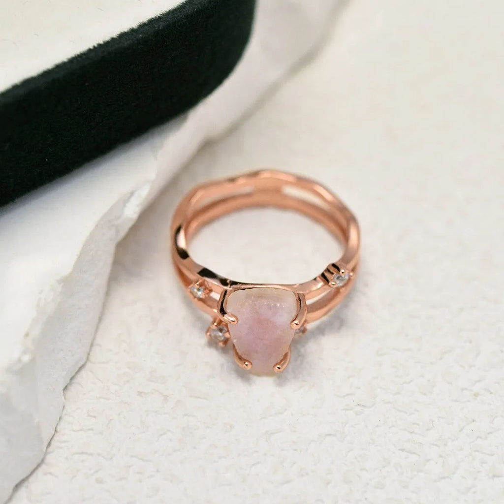S925 sterling silver irregular triangle moonstone ring in gold colour finish