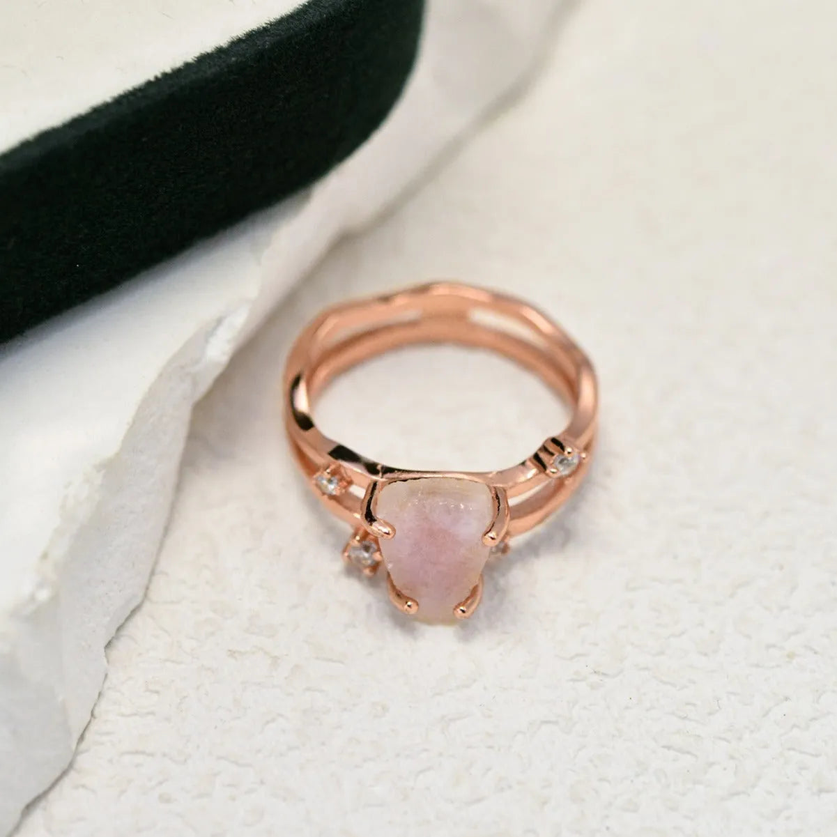 S925 sterling silver irregular triangle moonstone ring in gold colour finish