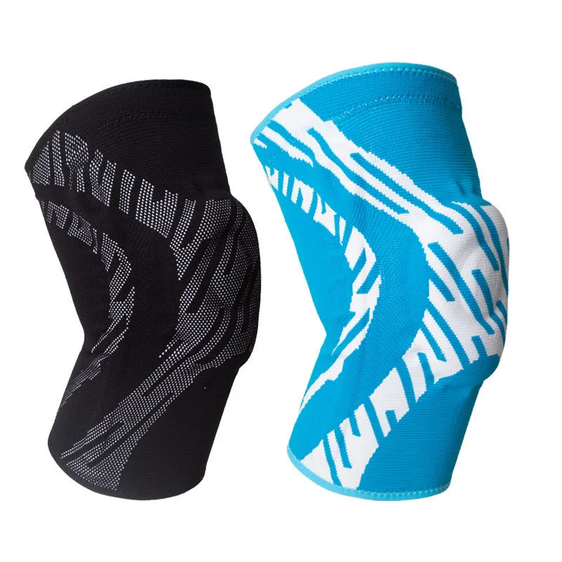Compression basketball knee pads in nylon material showing black and blue colour options