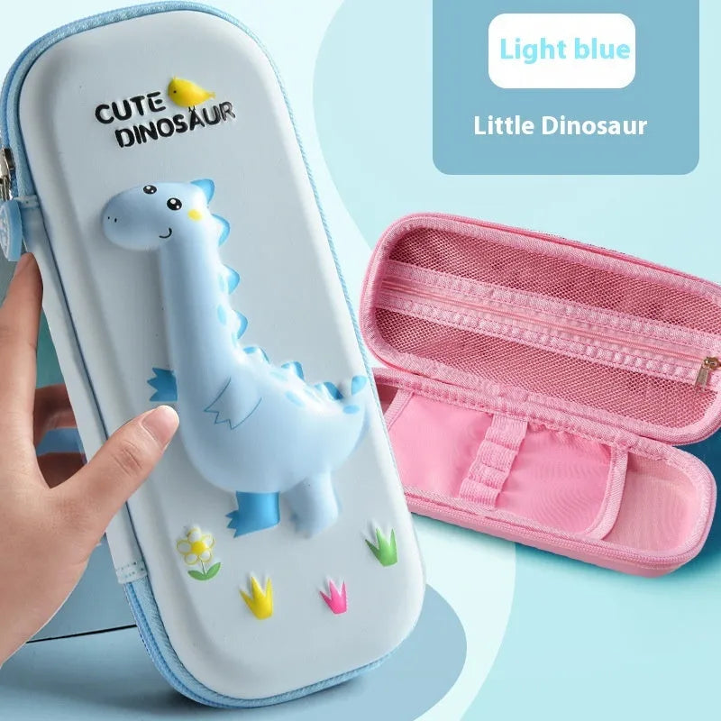 3D leather pencil case with decorative design options including astronauts, dinosaurs and mermaids