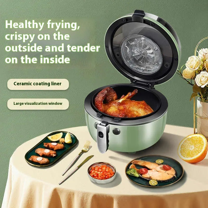 8-litre air fryer oven with visible window and mechanical button controls on countertop