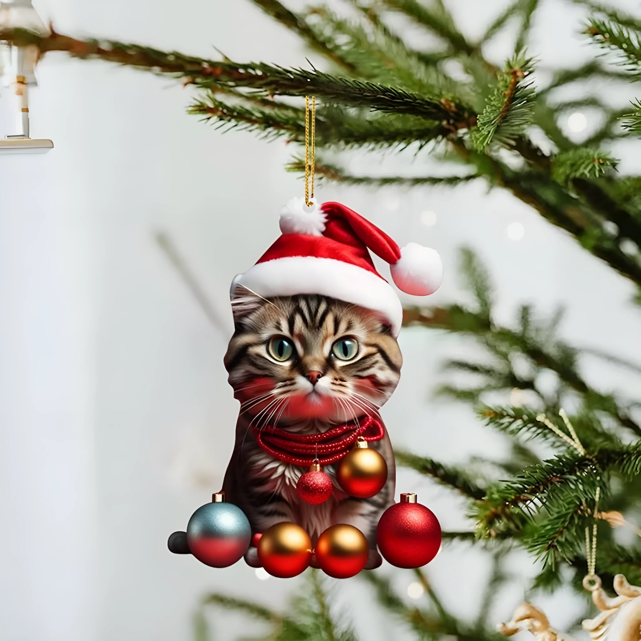 Clear acrylic car hanging ornament with a colourful printed cartoon kitten, shown in one of ten available styles.