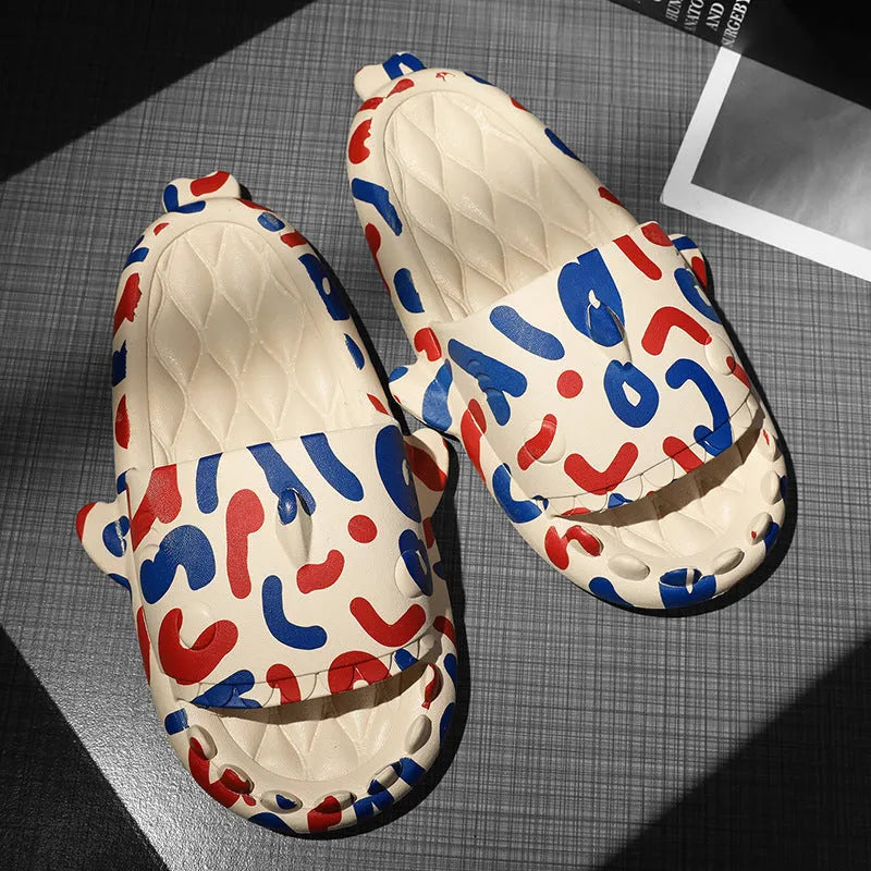 EVA shark slippers in various colours with open-toe design showing sizes 36-45