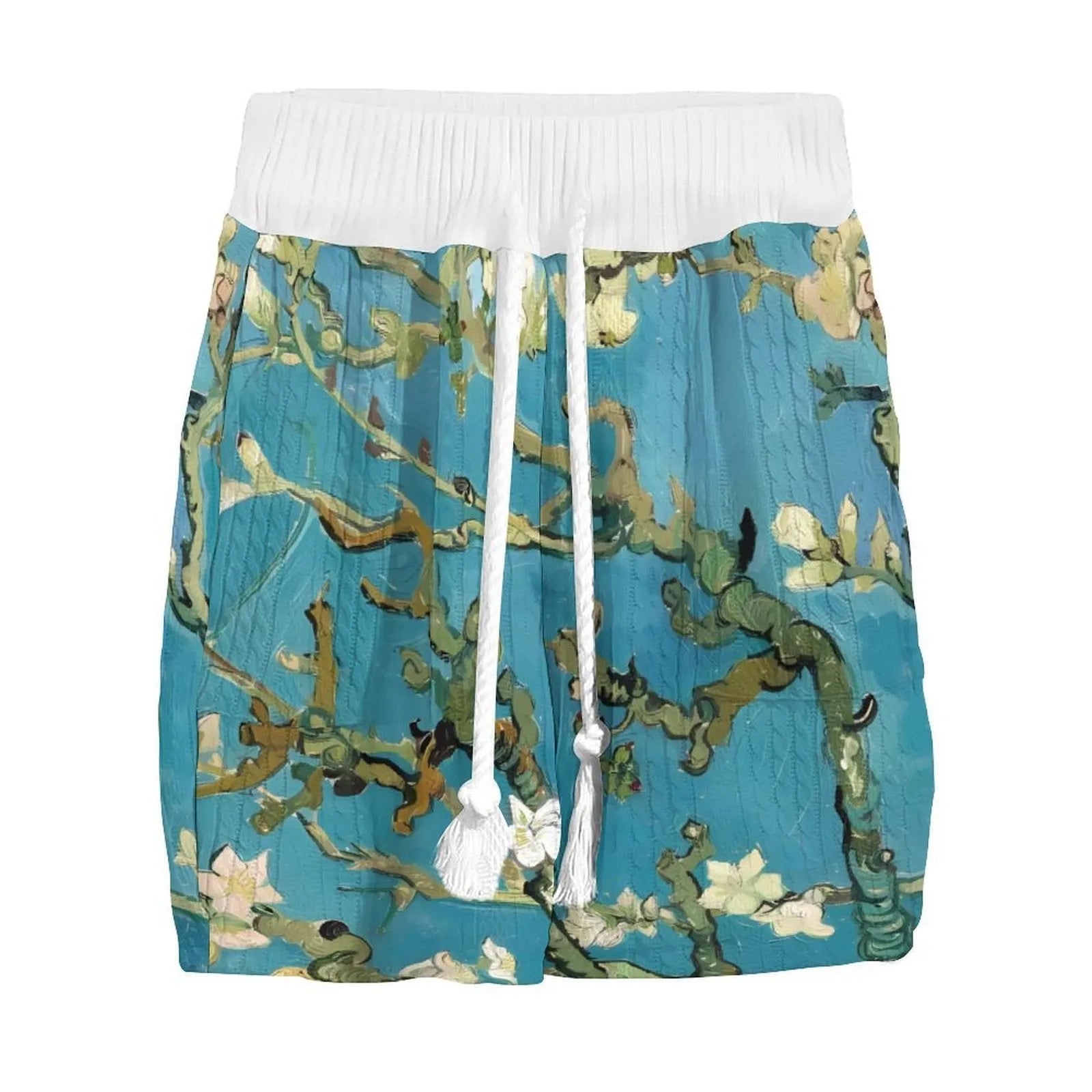 Men's peacock blue 3D printed knitted shorts suit with fifth pants length and matching T-shirt