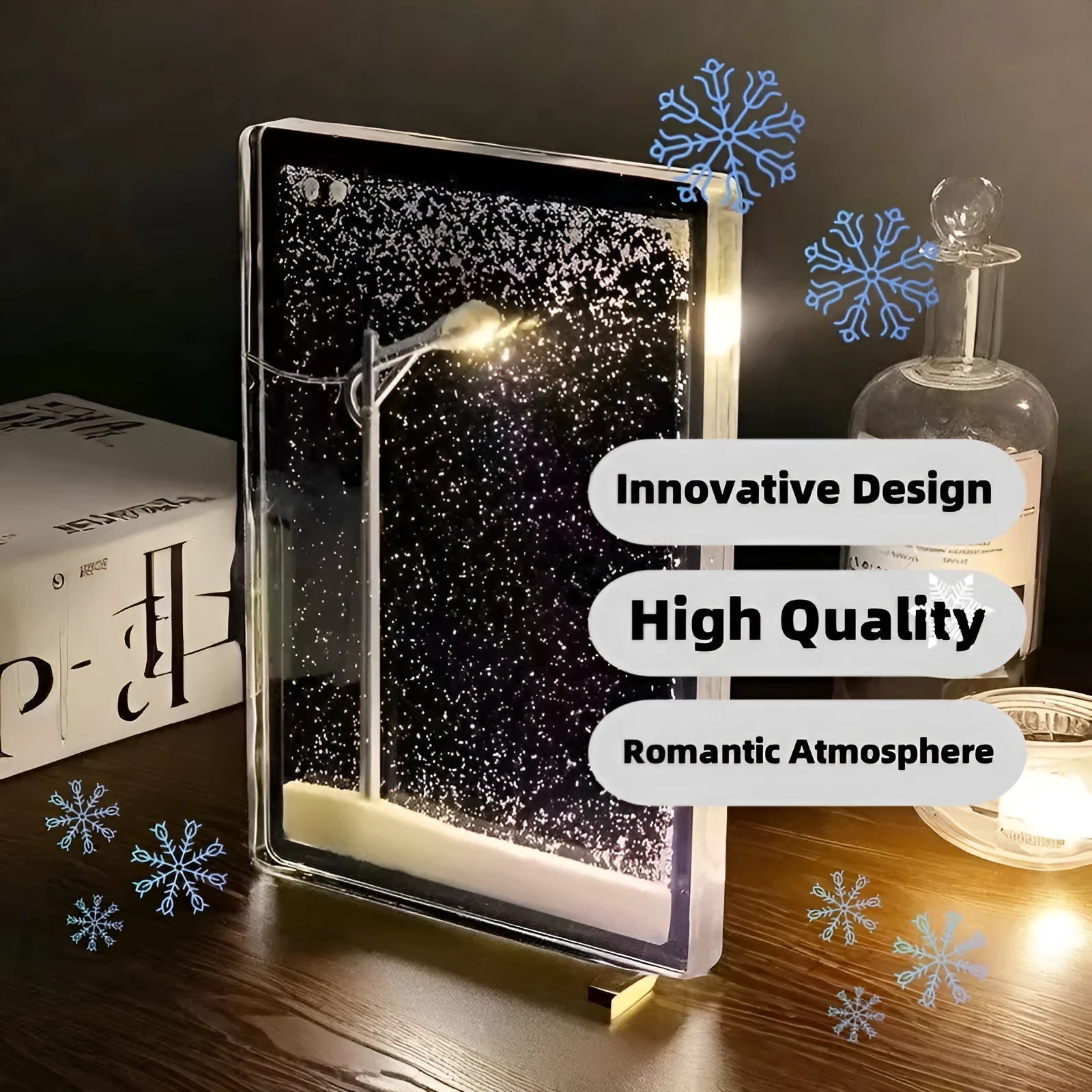 DIY snowy night light kit with snowflake design and LED lighting for Christmas decoration