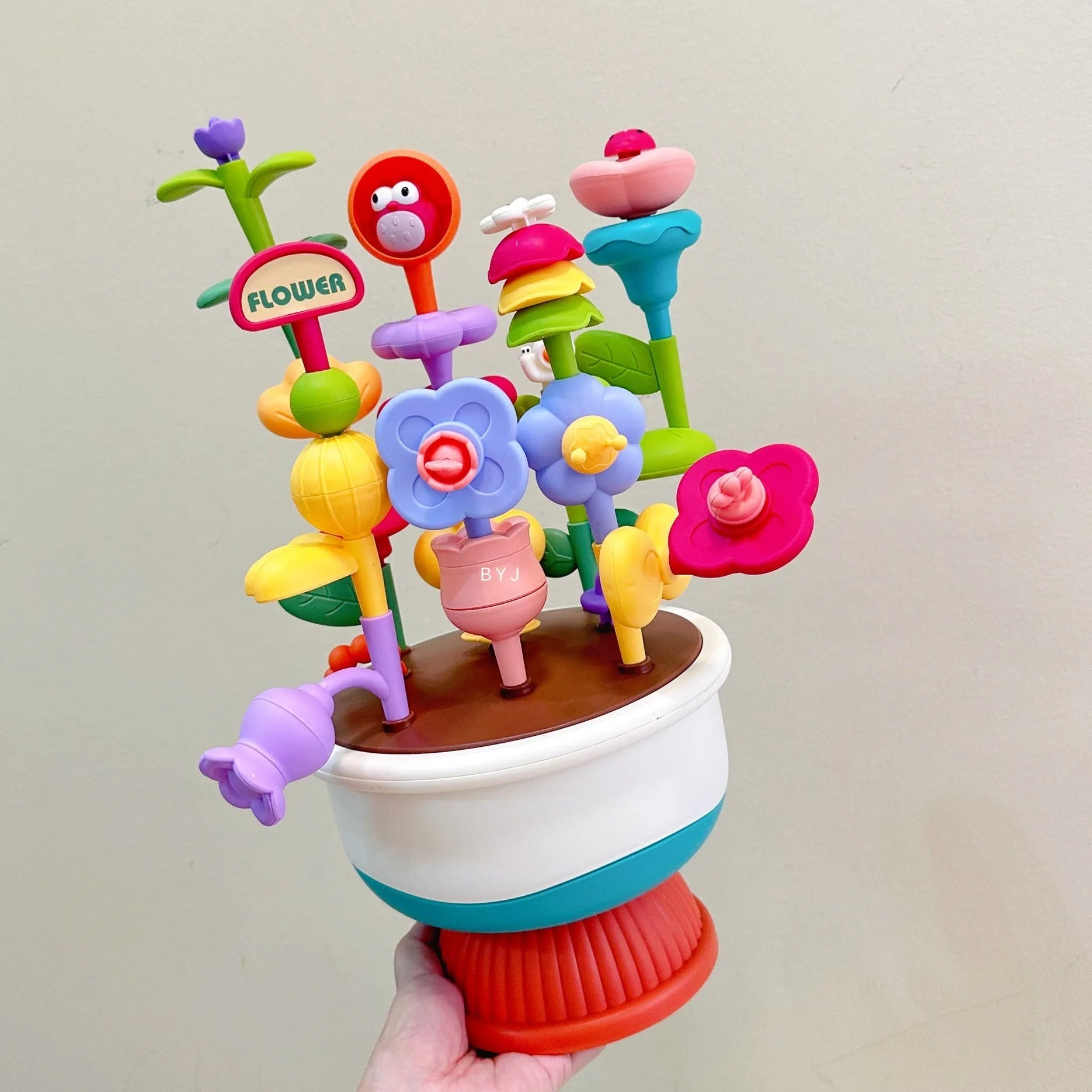 Plastic building blocks flower toy set with flowerpot design in colour box