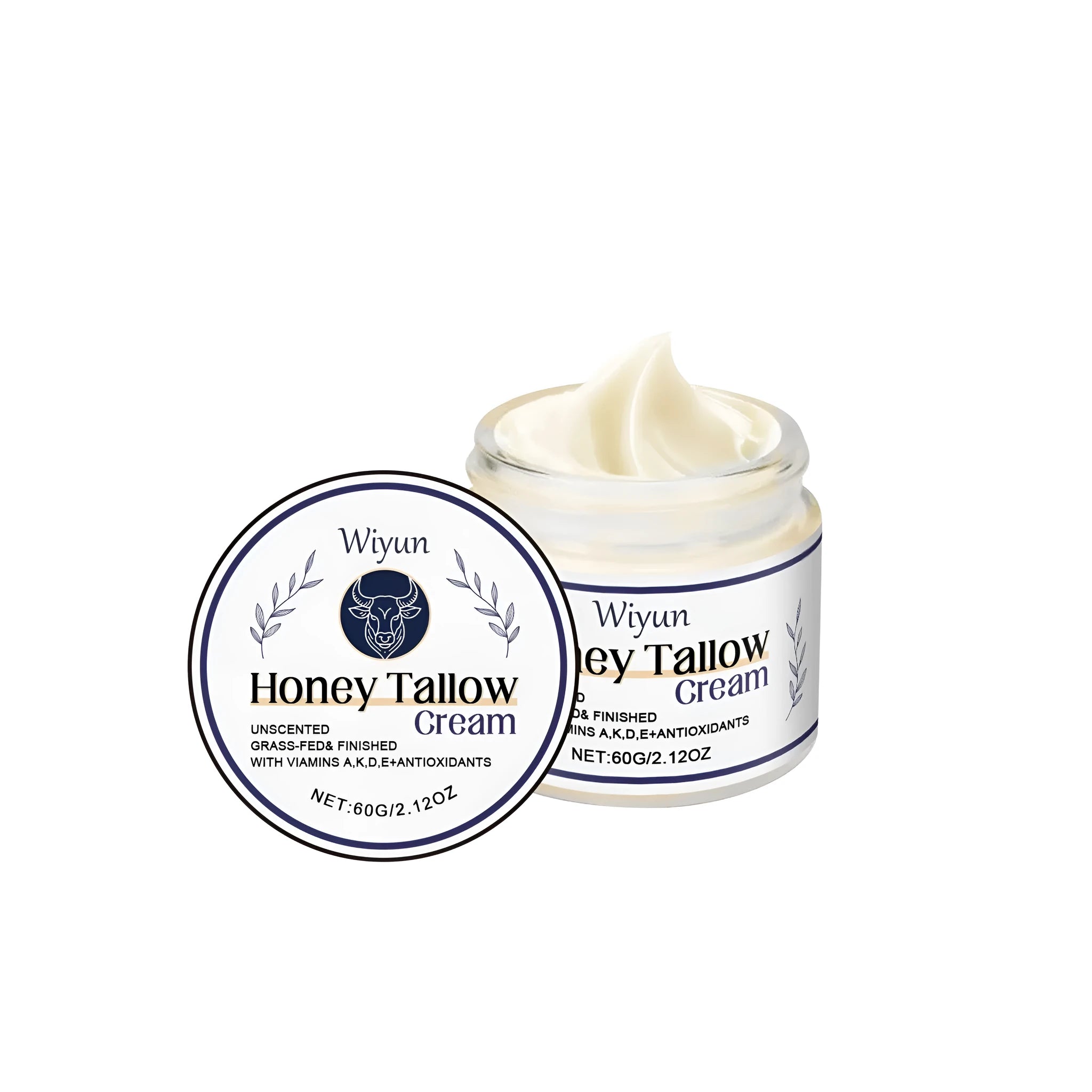 60g jar of cow fat moisturising cream with tallow and vitamins.