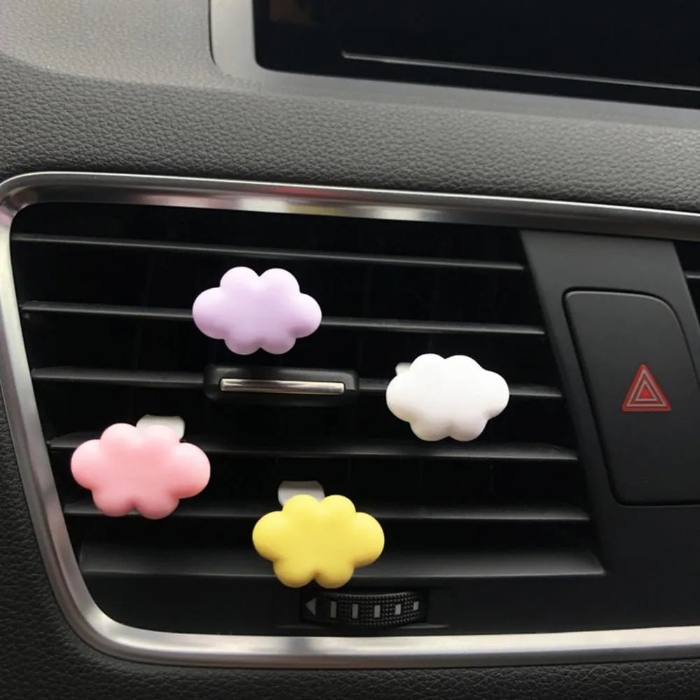 Resin car fragrance clip with cartoon cloud design in six colour options for vehicle air vents
