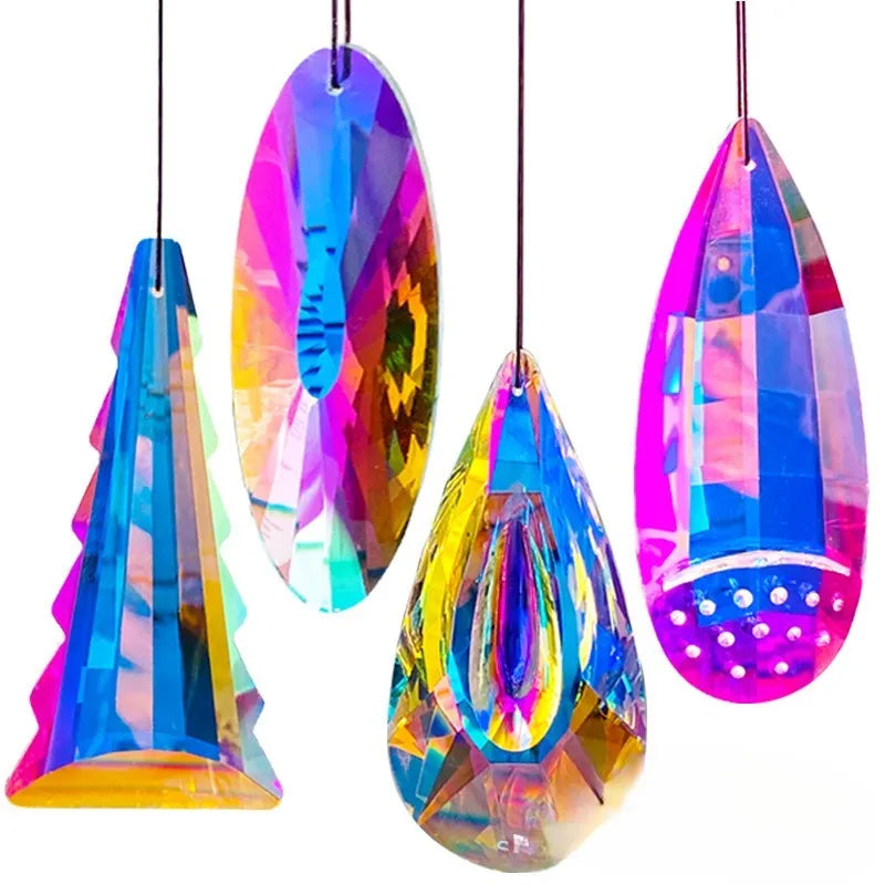 Rainbow coloured crystal pendant light catcher decoration for gardens or Christmas trees