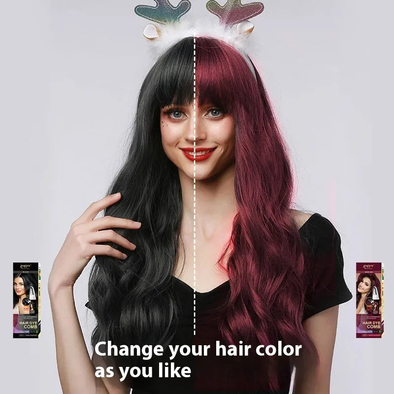 Hair dye bottles in brown, wine red and dark brown colours, 200ml each for home colouring