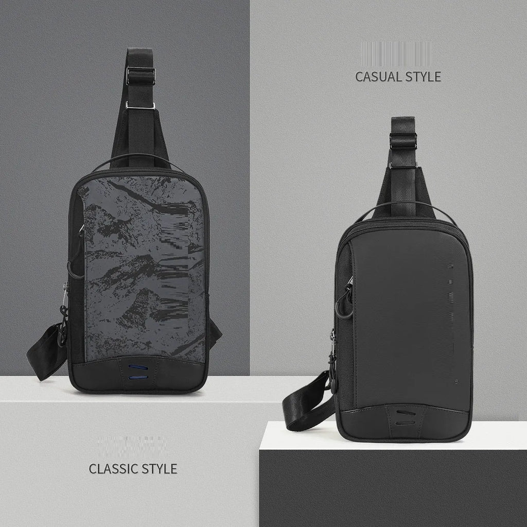 Casual black TPU camouflage chest bag with single shoulder strap and external pockets
