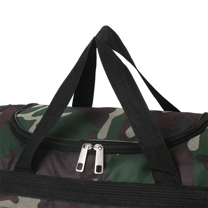 Camouflage pattern waterproof fabric luggage bag with striped polyester lining