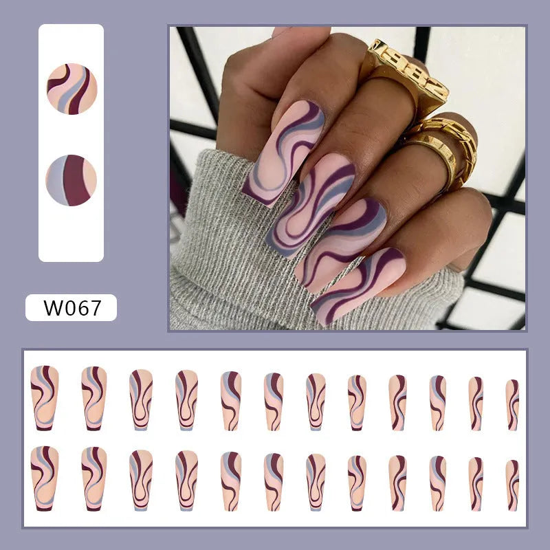 Ballet wave line design nail stickers with jelly glue applicators in 24 or 96 piece sets