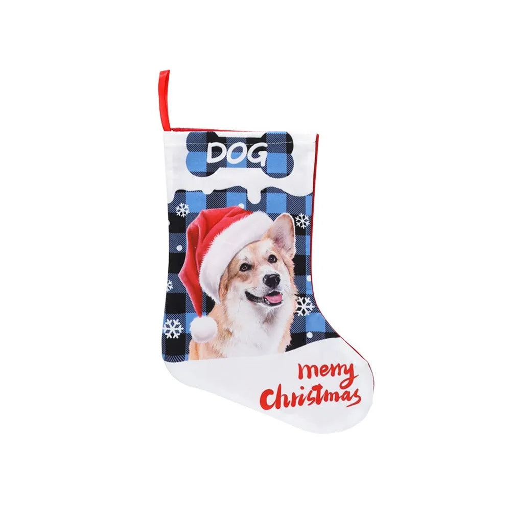 American-style Christmas decoration cloth with puppy and cat plaid designs measuring 26x36cm