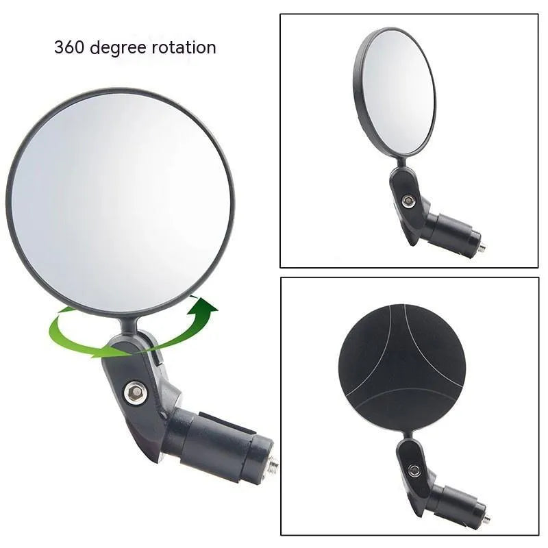 Black foldable convex rearview mirror with 7cm diameter on a 14cm arm.