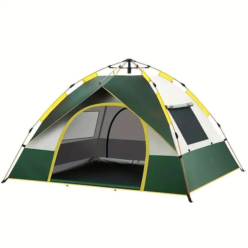 Dark green silver glue automatic camping tent for 3-4 people with fibreglass poles
