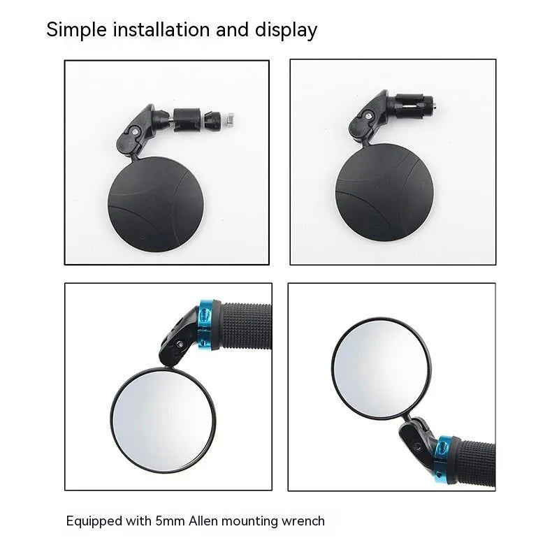 Black foldable convex rearview mirror with 7cm diameter on a 14cm arm.