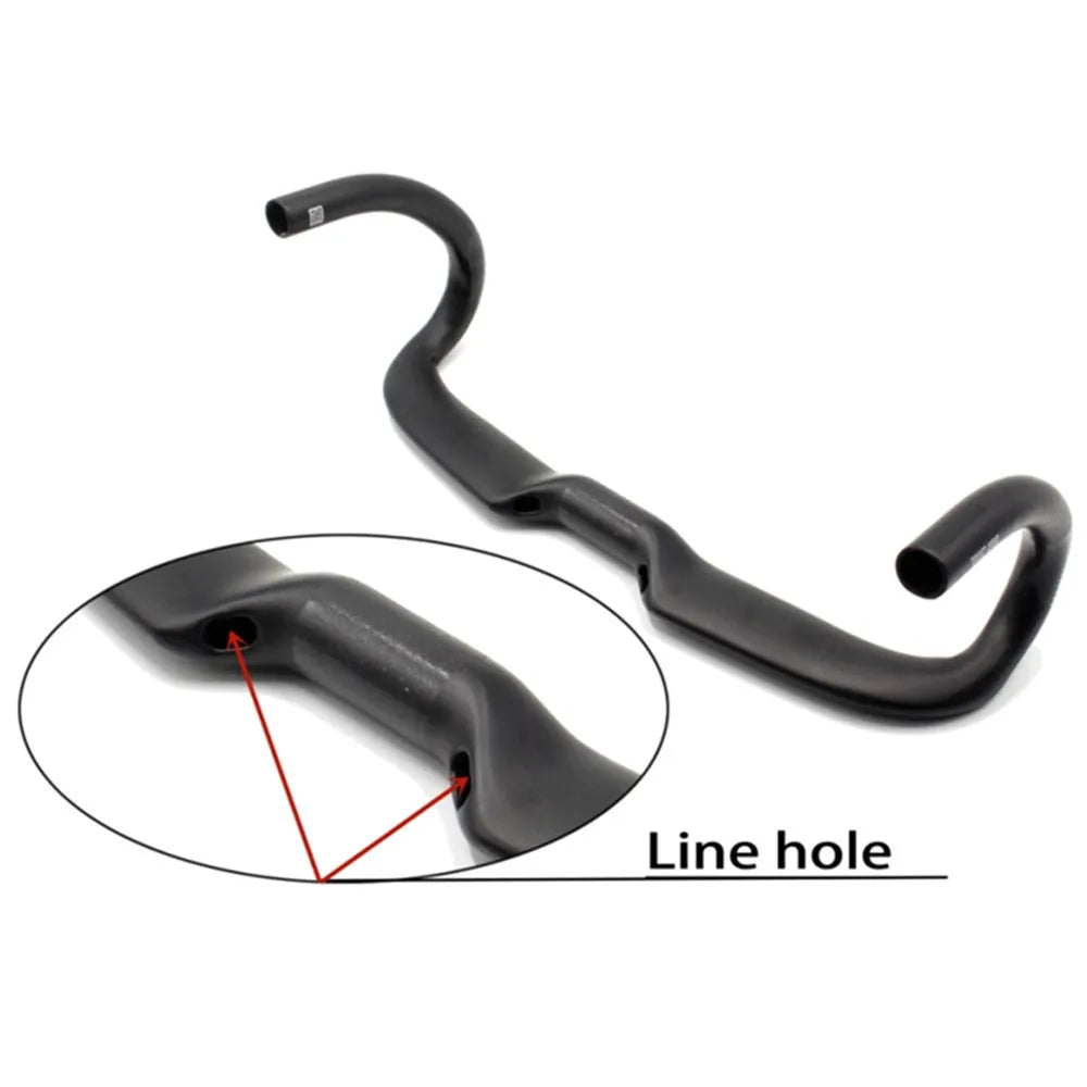 Wei Bike matt black carbon fibre road bike handlebar showing its bent shape and clean finish.