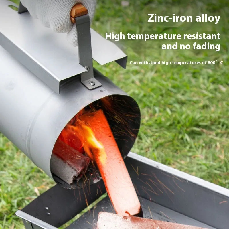 Zinc-iron alloy charcoal fire starter with carbon bucket design for outdoor barbecues