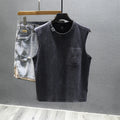 Men's black cotton sleeveless t-shirt with loose fit and straight hem design