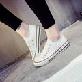 Women's solid colour canvas casual trainers in All Black, shown from the side on a white background.