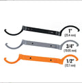 Orange, grey, and black magnetic suction wrench set with catheter lock, shown with size comparison.