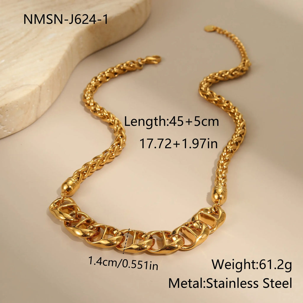 Stainless steel geometric pendant necklace with 18K gold plating in gold and steel colour options.