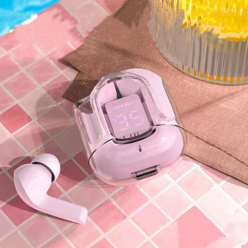 Space capsule transparent case true wireless Bluetooth headset with digital display screen