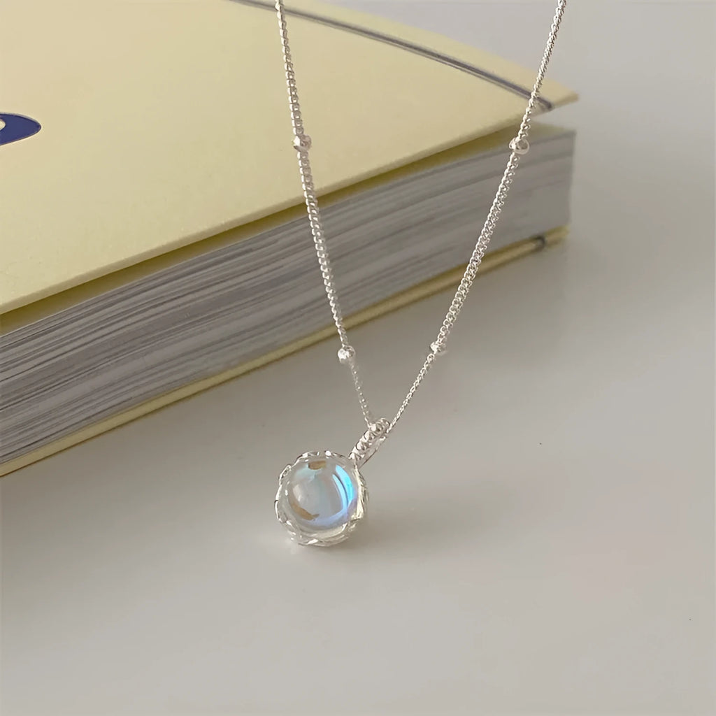 Women's sterling silver necklace with geometric ornamental stone pendant on curb chain, adjustable 41-50cm length