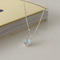 Women's sterling silver necklace with geometric ornamental stone pendant on curb chain, adjustable 41-50cm length