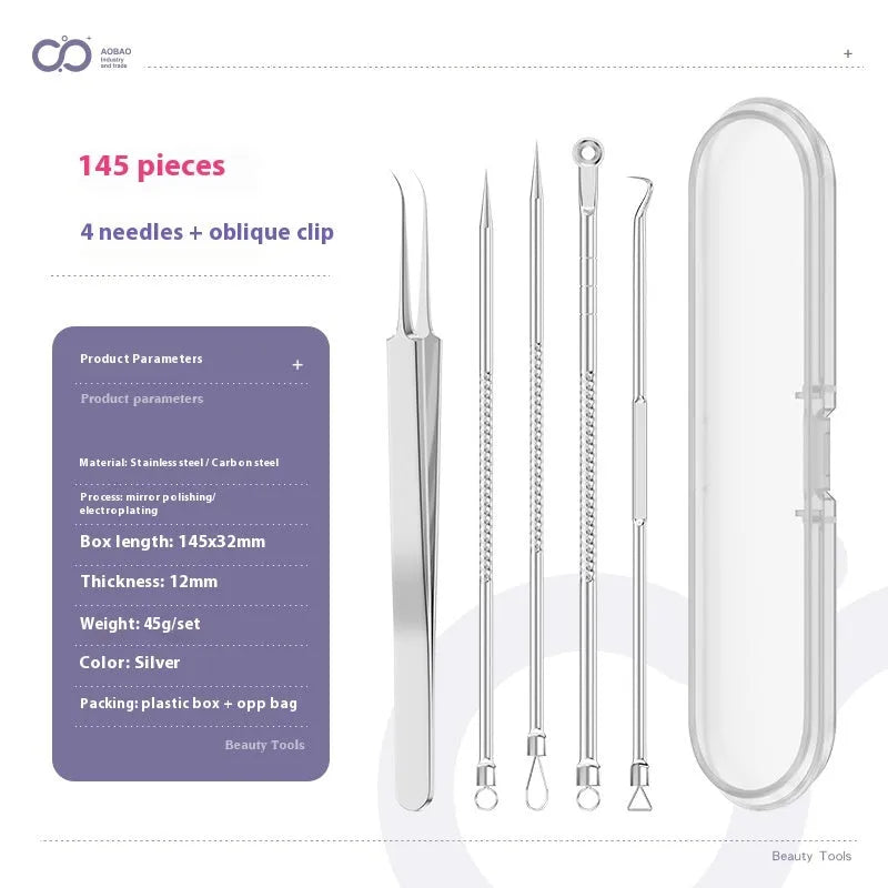 4-piece metal acne needle set with ultra fine pointed tips for precise skin treatment applications