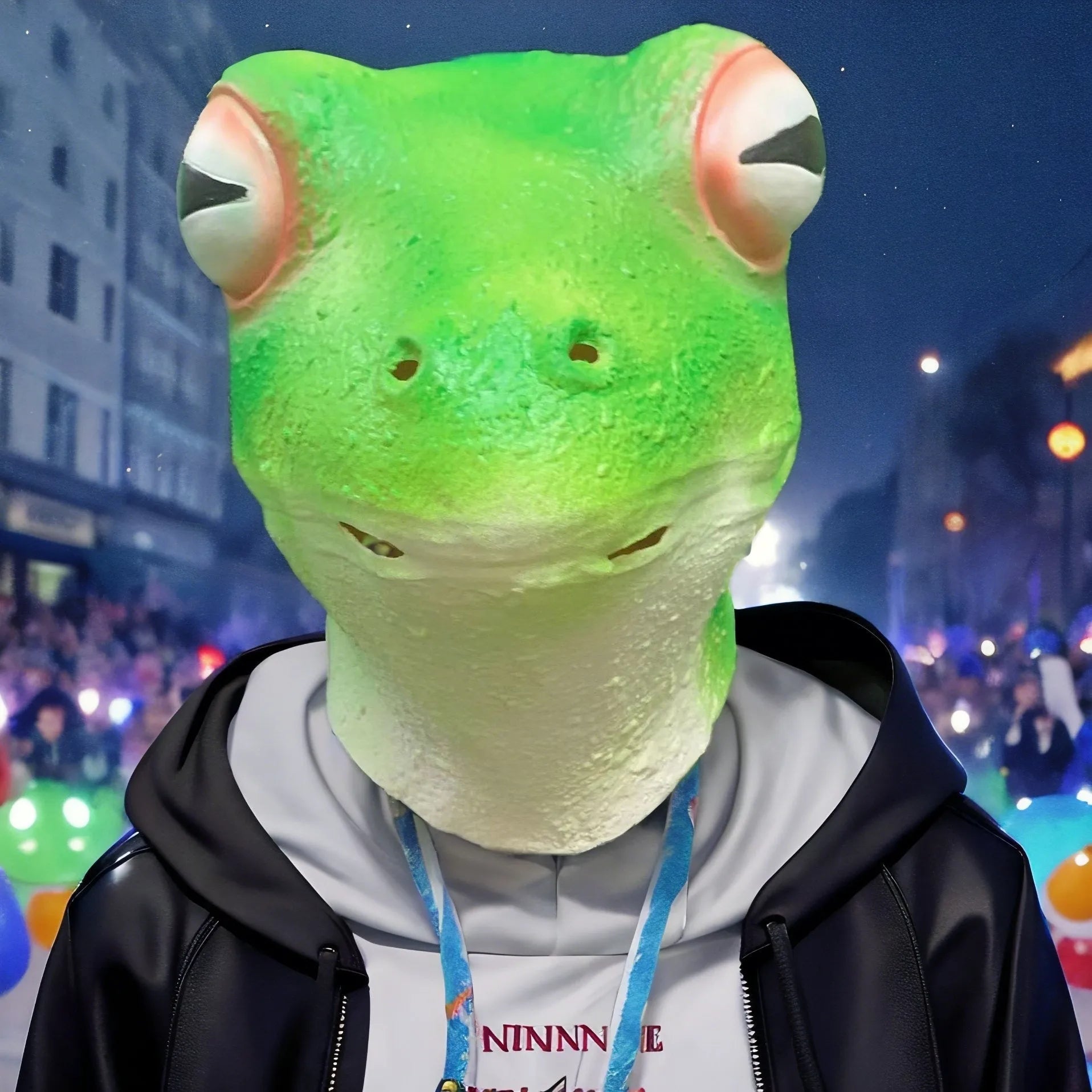 Red-eyed frog latex mask for Halloween costume, animal headgear with moulded red eyes