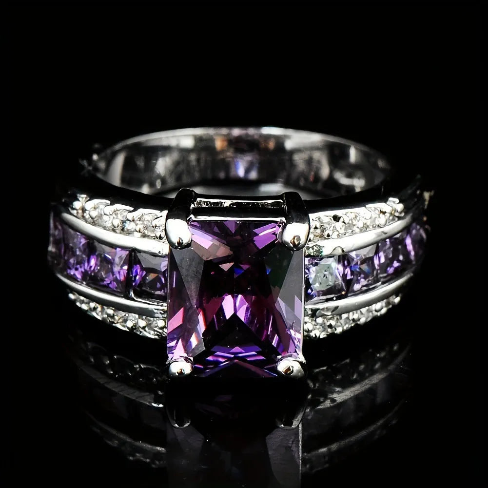 Personalised sunflower blue diamond and square cut blue or purple zircon rings for men and women.