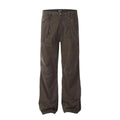Men's loose straight leg high waist cotton trousers in brown and light khaki with zipper fly