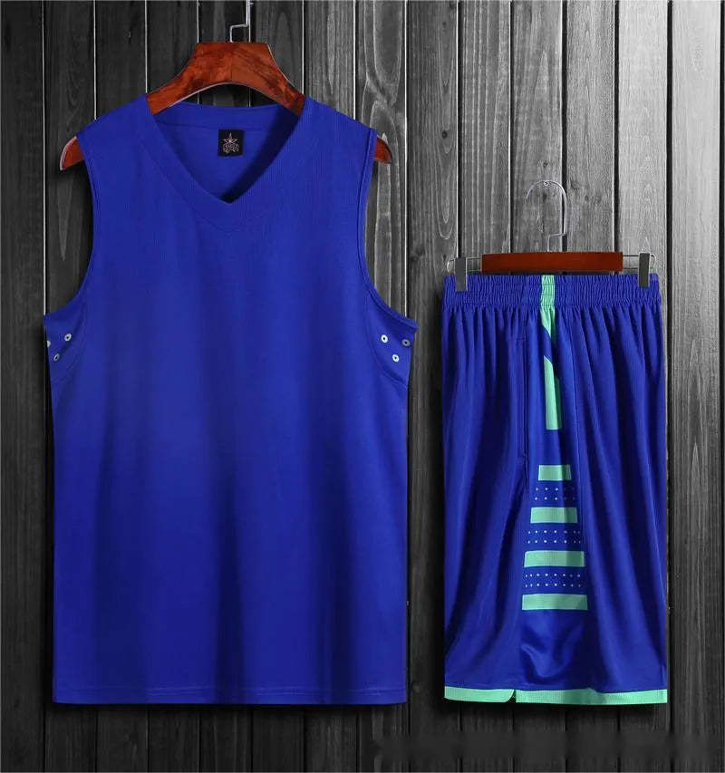 Black and white unisex sports vest for basketball and training, shown with matching pants.